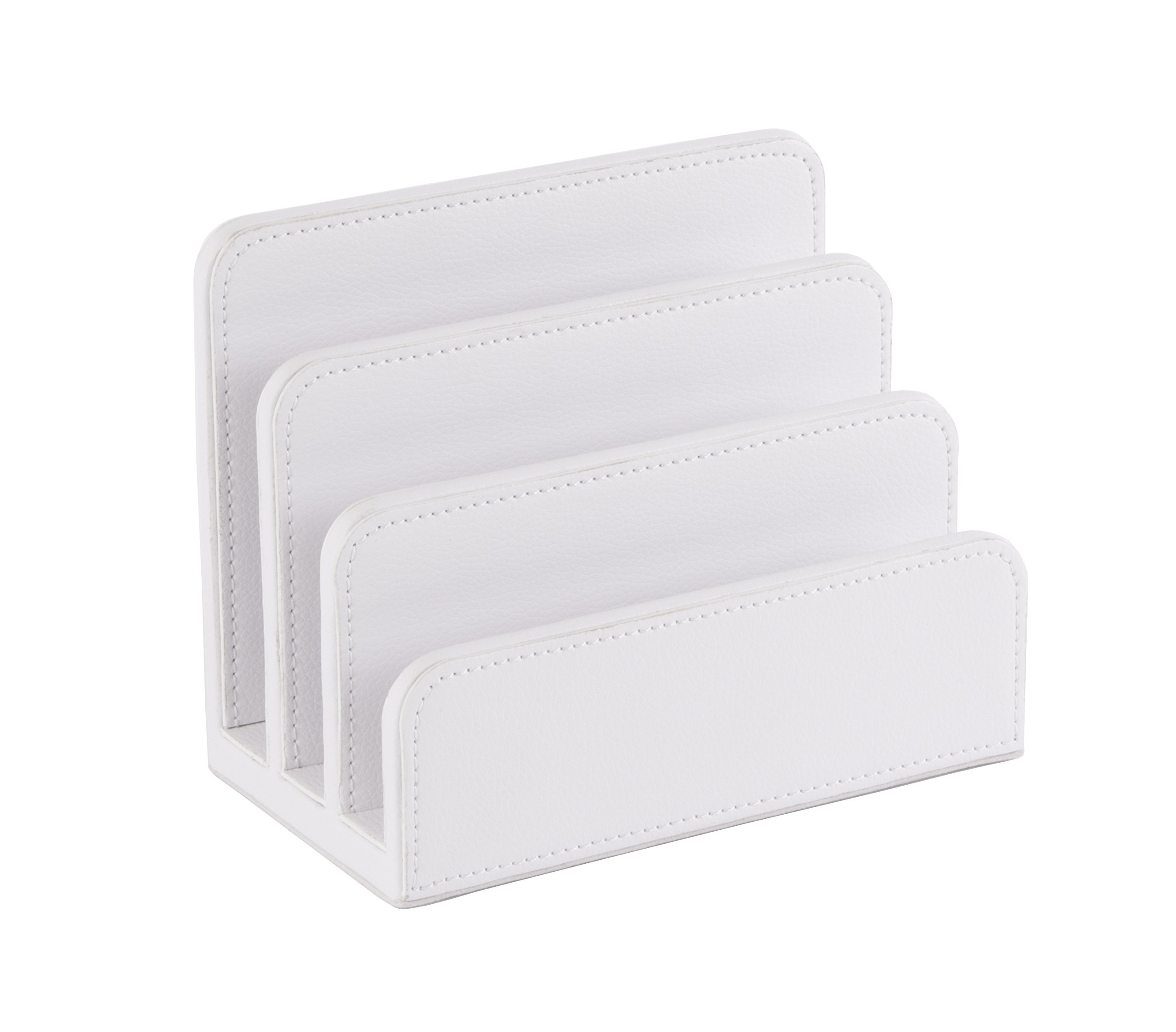 Osco White Faux Leather Mail Sorter & Envelope Organiser – Desk File Storage Stand with Display Slots – Modern Letter Holder Tray Minimalist Home & Office