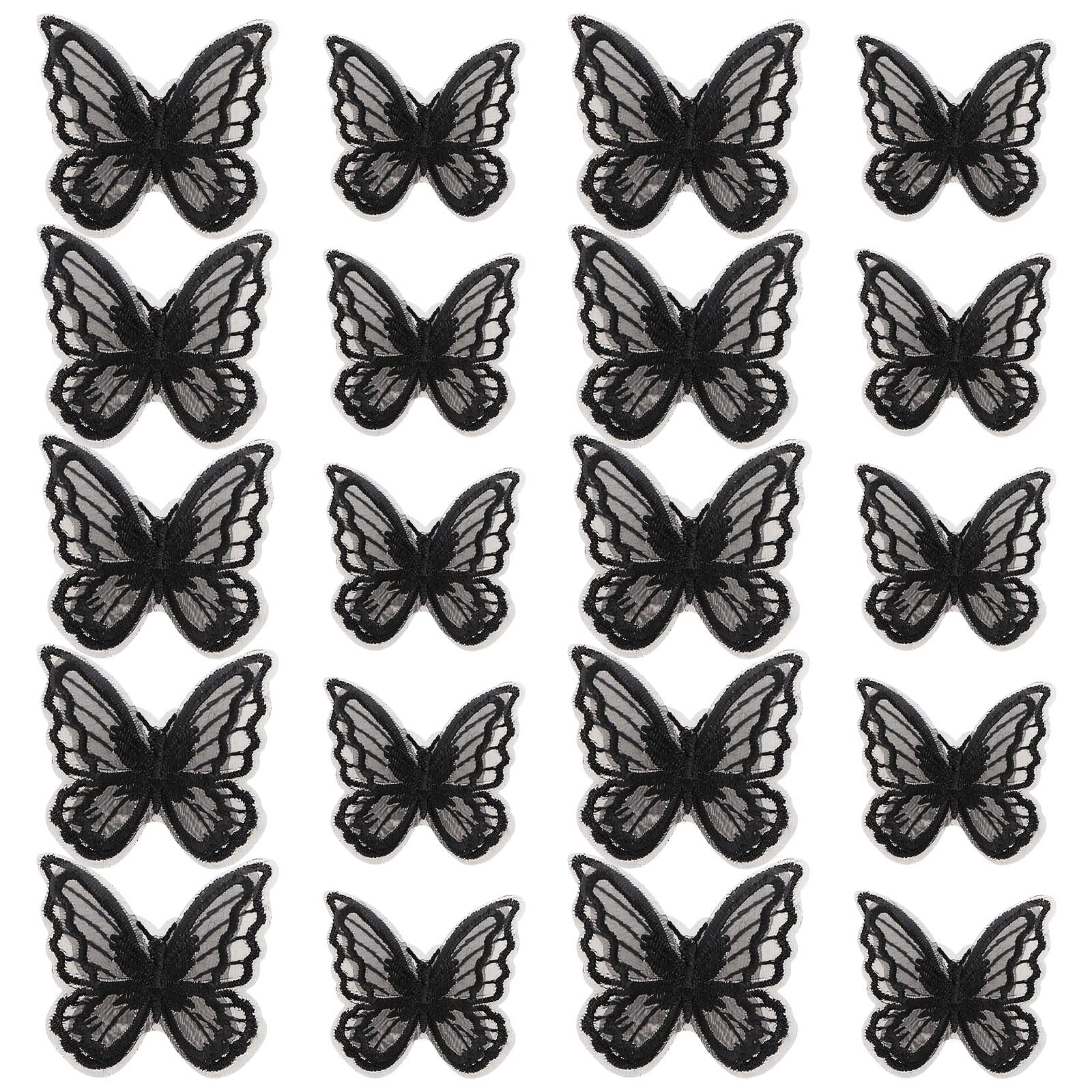 ECSiNG 20Pcs Lace Butterfly Applique Double Layers Butterfly Embroidered Patches in 2 Different Size Clothing Accessories for Wedding Party Dress DIY Making Crafts Black