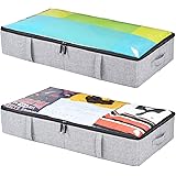 storageLAB Underbed Storage Containers - 2-Pack, 33x17x6in - Woven Fabric with Plastic Structure (Grey)