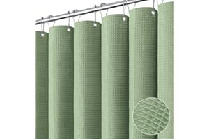 Dynamene Sage Green Fabric Shower Curtain, Waffle Weave Textured Cloth Shower Curtains for Bathroom, Modern Hotel Luxury Shower Curtain Set, Wrinkle Free, Thin Version, 1 Pack, 72x72, Sage Green
