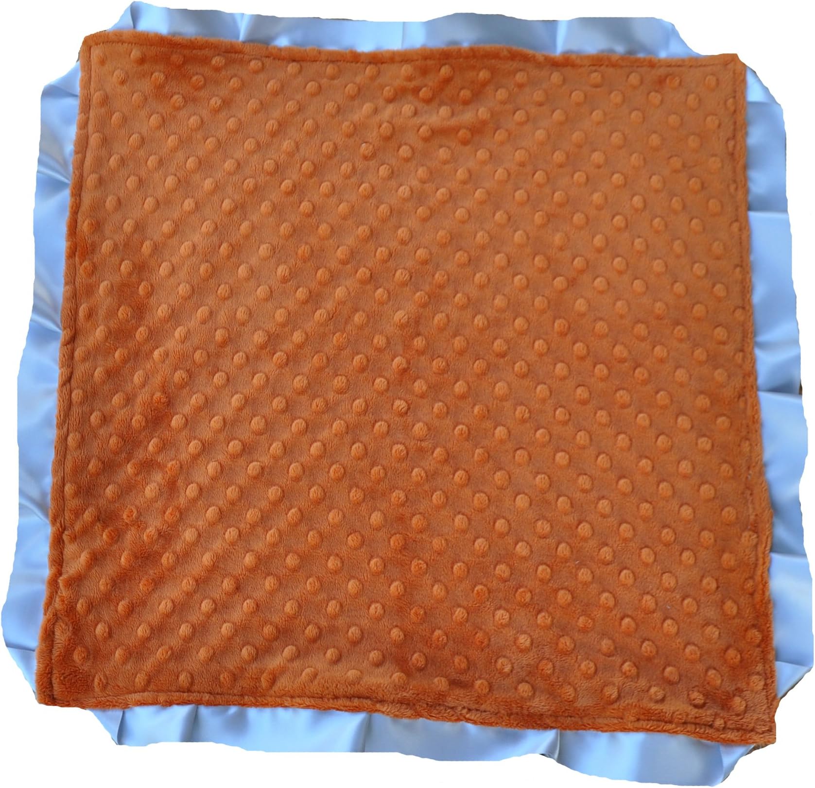 Cozy Wozy Signature Minky Lovie Sized Baby Blanket with Ribbon Trim Lovie, Rust Orange/Silver, 18" x 18"