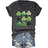 St Patrick's T Shirts for Women Irish Shamrock Graphic Blouses T-Shirts Short Sleeve V Neck St Patty's Day Tees Tops