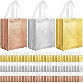 Eccliy 80 Pieces Gift Bags Set Glossy Reusable Tote with Handle Grocery Bags for Wedding, Easter, Valentines, Spring Events(10 x 8 x 4.7 Inch,Gold,Silver,Rose Gold)