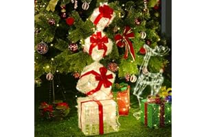 SANHSEHOME Set of 4 Christmas Lighted Gift Boxes, 3.3FT 70 LED Stackable Light Up Present Boxes for Christmas Decorations Indoor Outdoor Yard Lawn Porch Home Decor(4 Piece Set)
