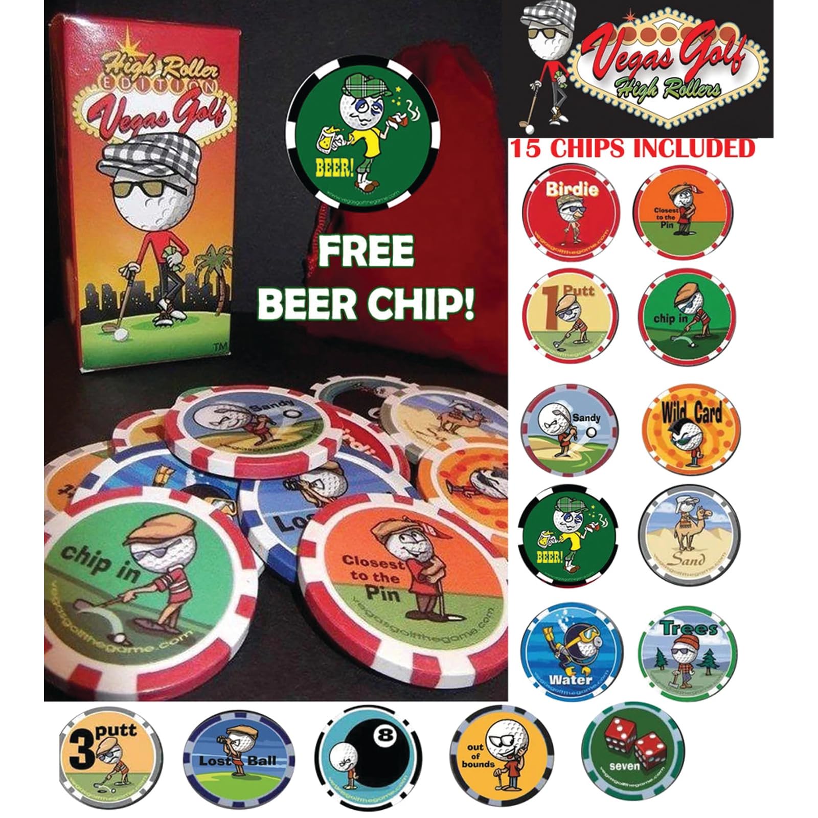 Vegas Golf High Roller Complete Edition - All 14 Chips Poker Chip Golf Game
