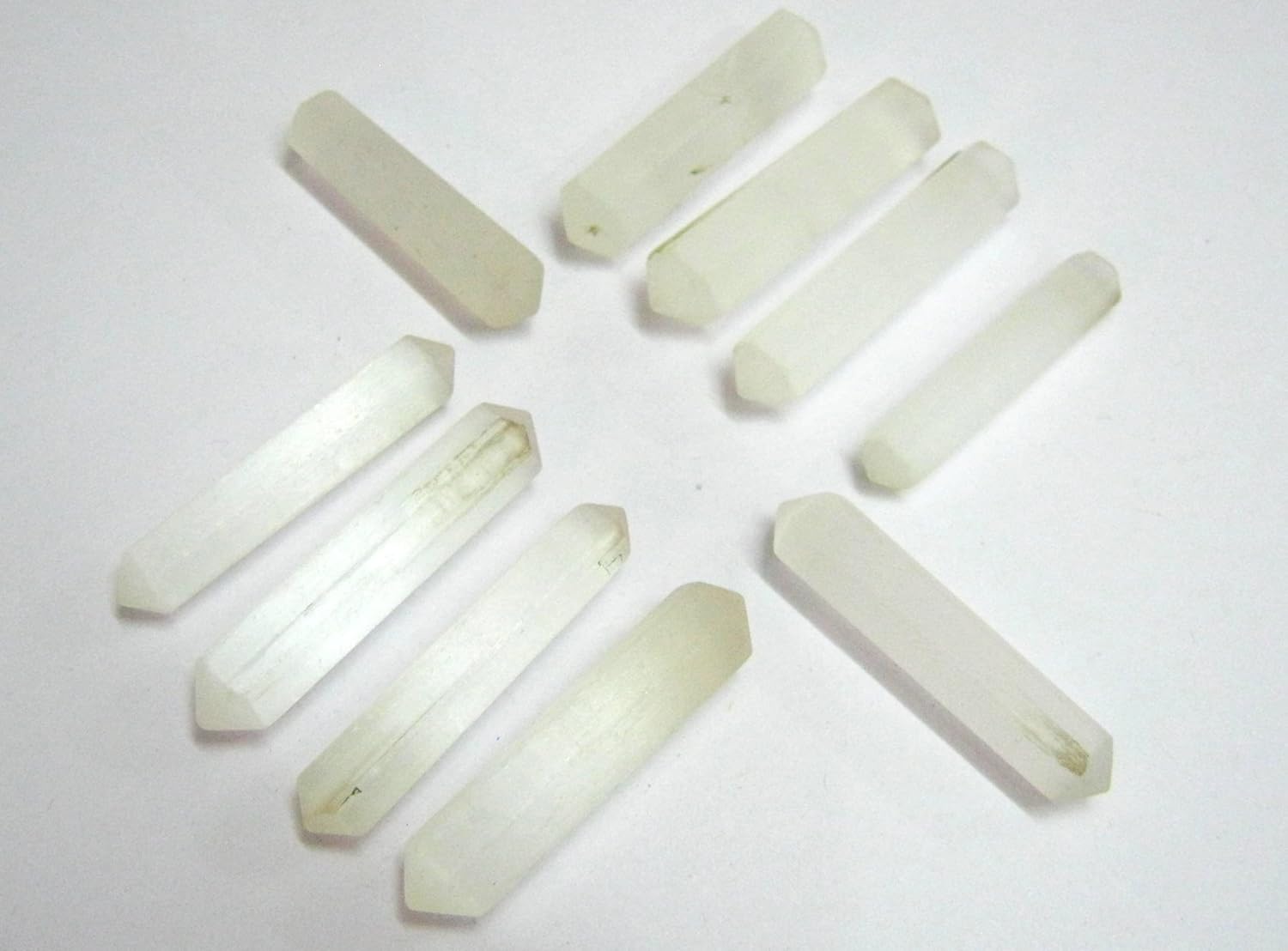 crystalmiracle Lot of Ten Selenite Gemstone Double Terminated Points 6 Faceted Feng Shui Reiki Energy Crystal Healing Gift - Image 3