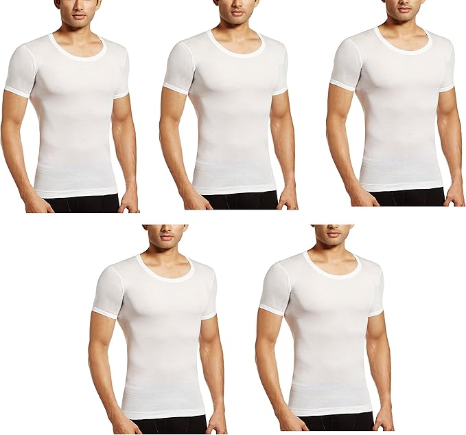 Buy Rupa Jon Mens's White Half Sleeves Vest Pack of 5 Pcs (Full Baju