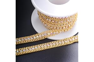JEGOYER 2 Yard AB Rhinestone Trim, Diamond Claw Cup Chain Roll with Golden Iron Closed Chain Edge, Rhinestone Banding, Ideal for Sewing Crafts Wedding Party Clothing DIY Decoration