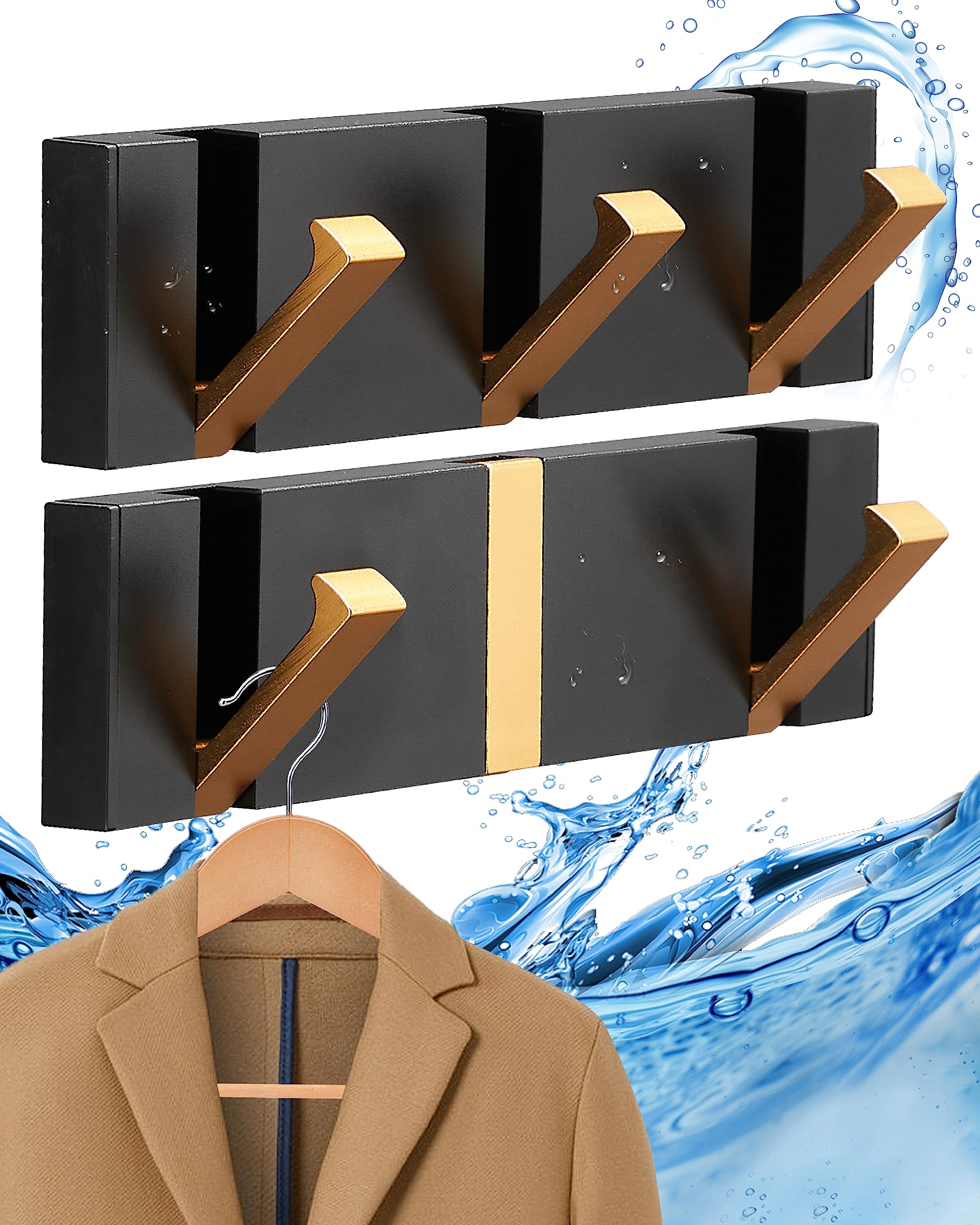 Photo 1 of SPIEASSE Black Gold Waterproof Wall Hooks - 2 Pack, Foldable Towel Hooks for Bathrooms, Coat Hooks Wall Mounted - Versatile Hooks for Bathroom, Kitchen, Balcony Décor