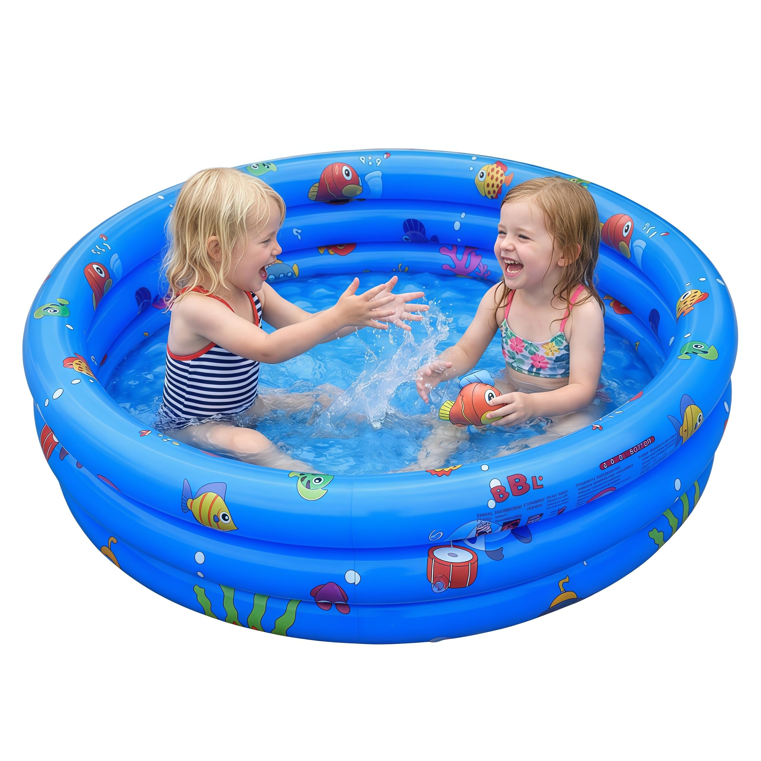 Vivyklfc Paddling Pool for Kids, 130x30cm Small Inflatable Pool, 3 Ring PVC Baby Bath Tub Pools with Soft Inflatable Floor, Non-Slip Swimming Pool & Inflatable Baby Bath for Garden Backyard (Blue)