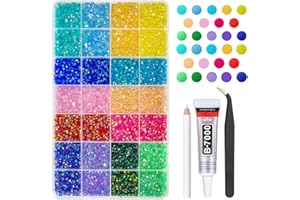 qiipii 24000Pcs 14 Color 3mm 4mm Transparent AB Resin Rhinestones w B7000 Glue for Bedazzling Crafting Flatback Colorful Stones Crystals Gems Diamonds for Nails Face Makeup Tumblers Bottles DIY Crafts