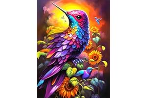 ijbnhd 5D Diamond Painting Kits for Adults Beginners,DIY Colorful Hummingbird Diamond Art,Full Round Drill Diamonds Gem Art Kits,Home Wall Decor 12x16 in
