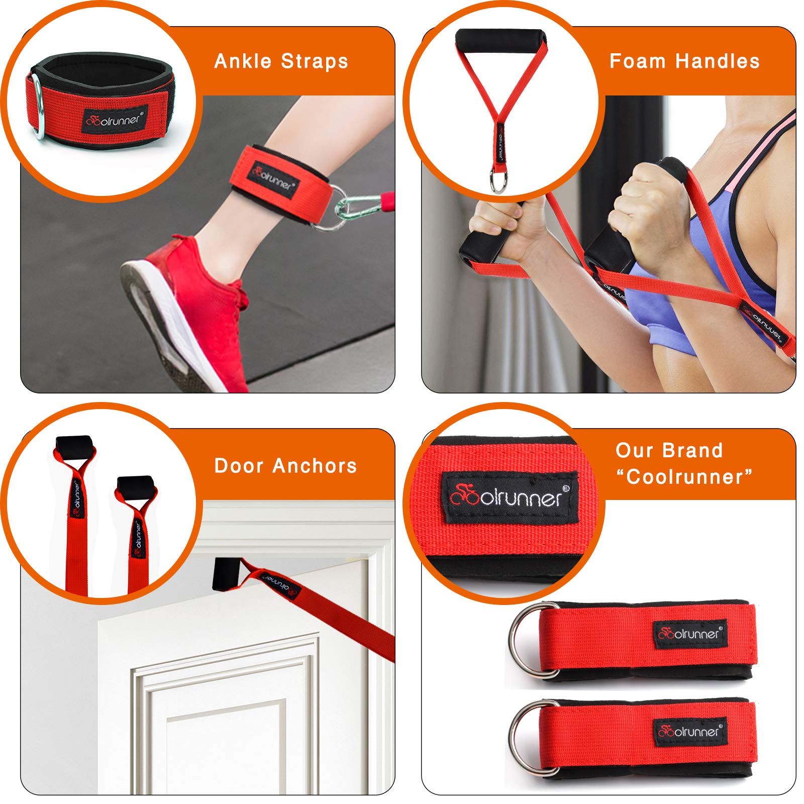 Coolrunner 14 PCS Resistance Bands Set, Exercise Tubes, 20lbs to 40lbs Workout Bands with Handles Protective Nylon Sleeves Door Anchor Ankle Strap, Elastic Exercise Bands for Men Women - up to 150lbs