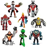 Toysvill Protector of Earth Collection Action Figures - 8 Figurines Set (Four Arms, Jetray, Overflow, Heatblast, Armored Cannonbolt, Humungousaur, Ben Tennyson, Bashmouth)