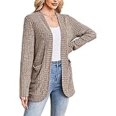 Besshopie Women's Lightweight Cardigan Sweaters Open Front Long Sleeve Ribbed Knit Casual Cardigans with Pockets