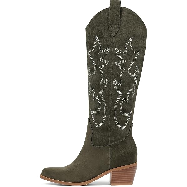 Erocalli Women's Cowgirl Knee High Boots - Metallic Embroidered Western Boots With Almond Toe