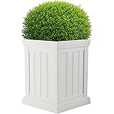 Pure Garden Tall Plastic Outdoor Planter Box, White, 13.7&rdquo; Square 19&rdquo; | Plant Pot with Drainage Holes - Flower Pots for Plants - Outdoor Planters for Front Porch Decor, Patio, Garden, or Entryway