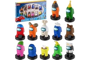 P.M.I. Stamps for Kids: 12 Among Us Toys with 16 Collectibles, Mini Figures for Party, Birthday, Gift & Decoration