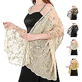 RainFlowwer Sequin Shawl Wraps for Women, 1920S Sparkly Sheer Mesh Shawls and Wraps for Evening Dresses