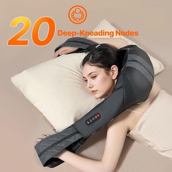 ELOMOL NECK SHOULDER MASSAGER WITH HEAT – RECHARGEABLE BACK AND NECK MASSAGE PAIN RELIEF DEEP 5D TISSUE SHIATSU KNEADING MASSAGER FOR SHOULDER BACK LEG GIFTS FOR MOM DAD MEN WOMEN HER HIM
