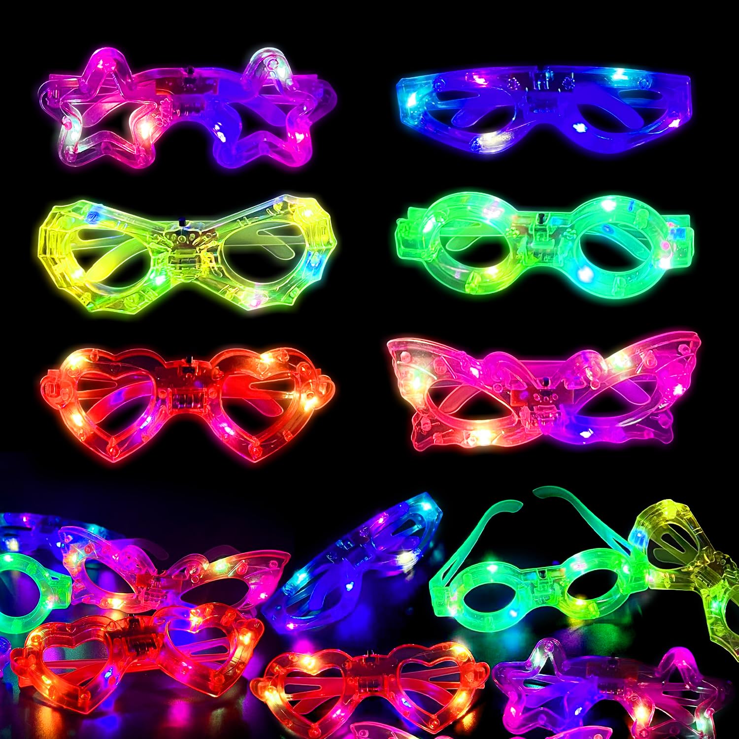 12pcs LED Light Up Glasses for Kids, Glow in The Dark Party Favors 6 Shapes Flashing Glow Eyewear for Boys Girls Birthday Gifts Goodie Bag Christmas Stocking Stuffers Treasure Box Classroom Prizes