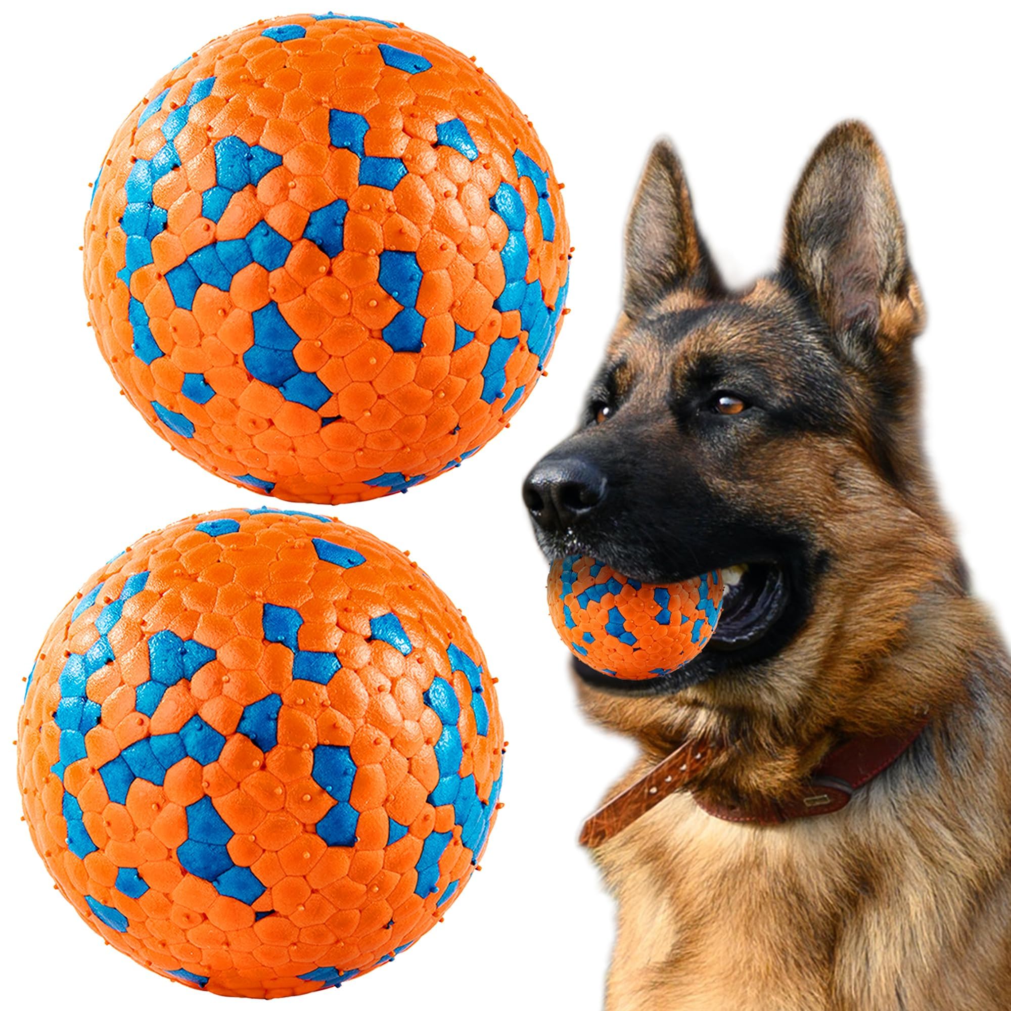 SUNNEKO Indestructible Dog Balls, Tennis Balls for Dog Aggressive Chewers, Safer for Mouths, for Large Medium Small Puppy, Training Catch&Fetch, Water Floats Toys, Orange (2 Balls)
