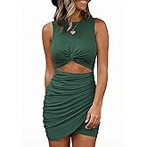 BTFBM Women 2026 Summer Dresses Sleeveless Casual Crewneck Bodycon Cutout Twist Slim Wrap Club Party Beach Mini Dress