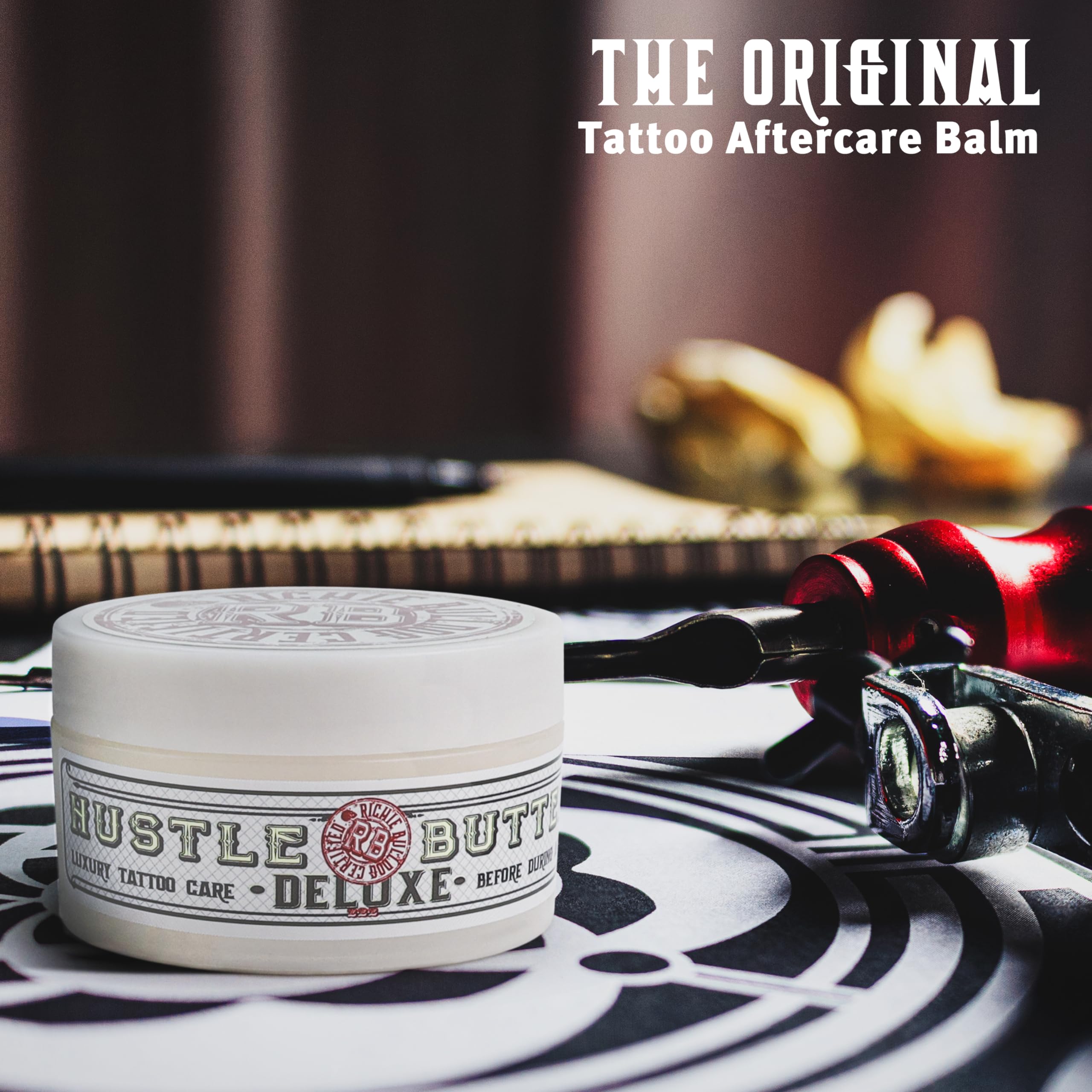 Hustle Butter Tattoo Aftercare 5oz At Home and 1oz Travel Sized Aftercare Balm, Use While Healing New Tattoos and To Rejuvenate Older Body Art - 100% Vegan Cream