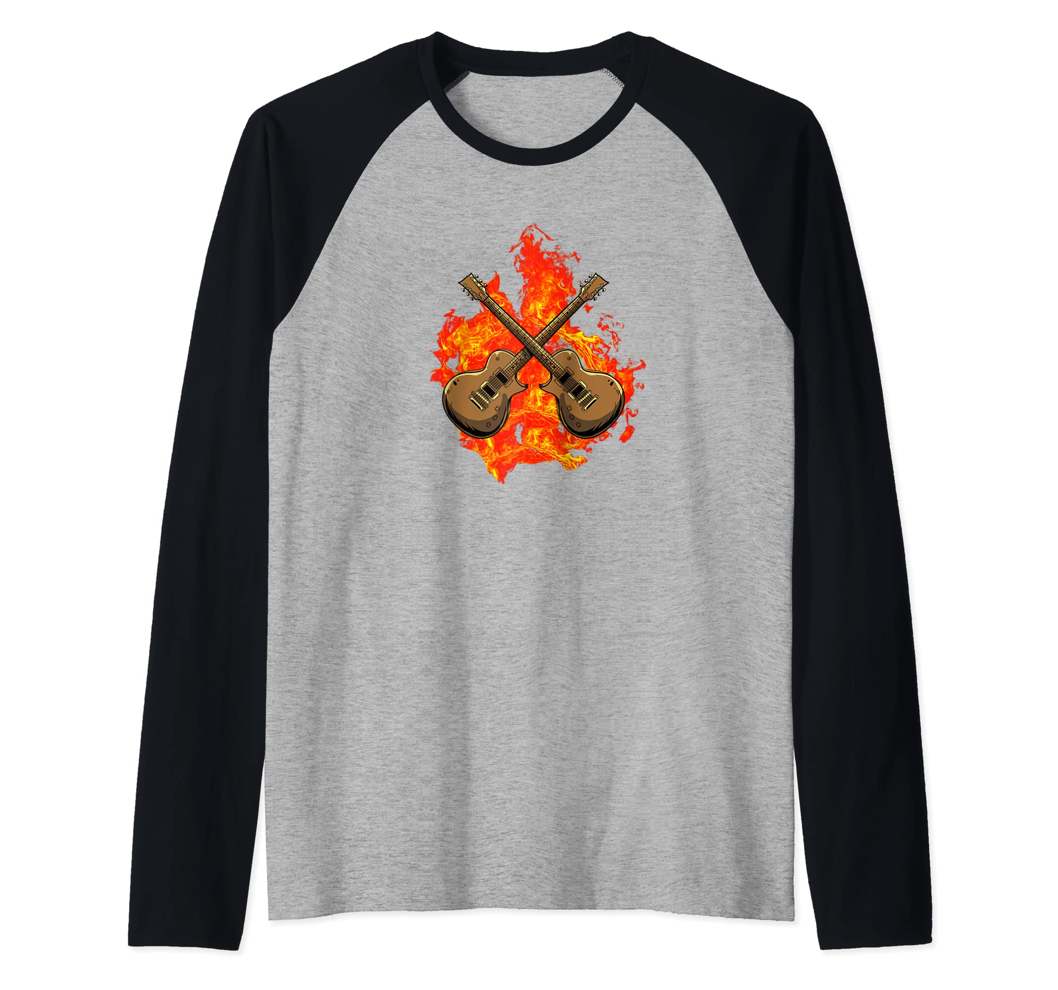 Electric Guitar Musician - E-Guitar Flames Rock Guitarist Raglan Baseball Tee