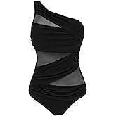 Runtlly Women's One Piece Swimsuits One Shoulder Plus Size Swimwear Bathing Suit with See Through Mesh Style