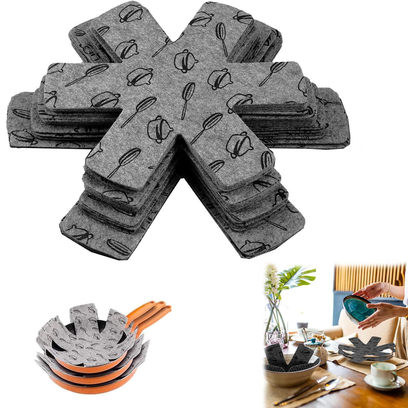 16pc Non-Slip Pan Separators - 4 Sizes, Saucepan Protectors Suitable For Cooking And Dining