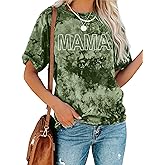 Mama Tie-Dye Shirts for Women: Funny Mama Letter Printed T-Shrit Mom Life Tops Mother's Day Short Sleeve Tops