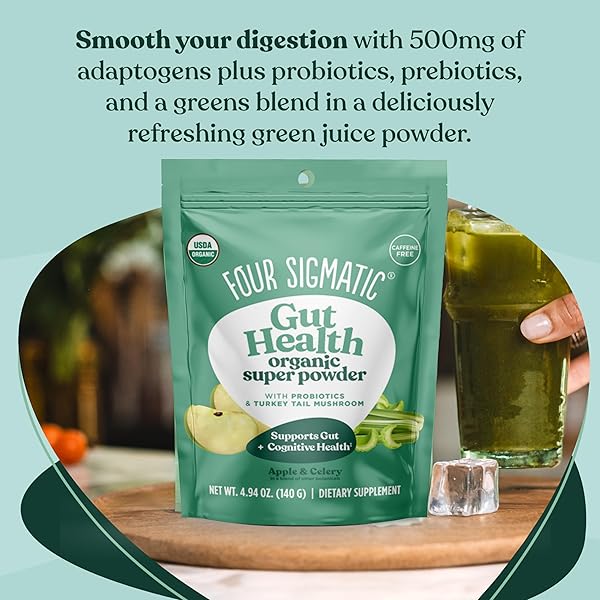 FOUR SIGMATIC ORGANIC GREENS POWDER | GREENS SUPERFOOD POWDER WITH PROBIOTICS & PREBIOTICS | SUPER GREENS WITH MORINGA, CHAGA & TURKEY TAIL | (4.94 OZ.)