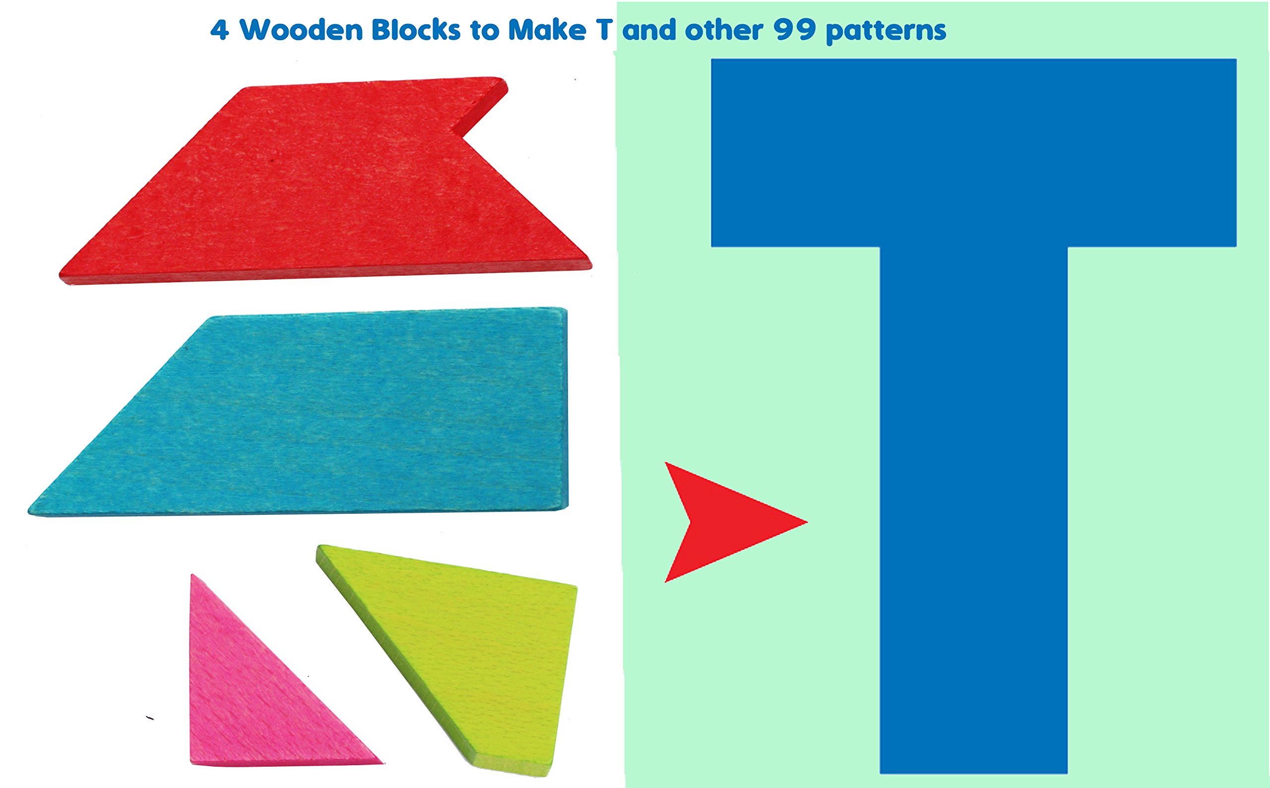 TOWO Wooden Tangram T Puzzle for Kids - Pattern Blocks Geometric Shapes Montessori Toys Learning Materials- Travel Games- Smart Brain Teaser IQ Logic Puzzle Stocking Fillers Stuffers Children Adults