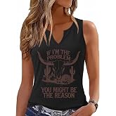 Women Western Graphic Tank Tops - Skull Cowgirl Shirts Country Concert Outfits Rodeo Nashville Festival Summer Top