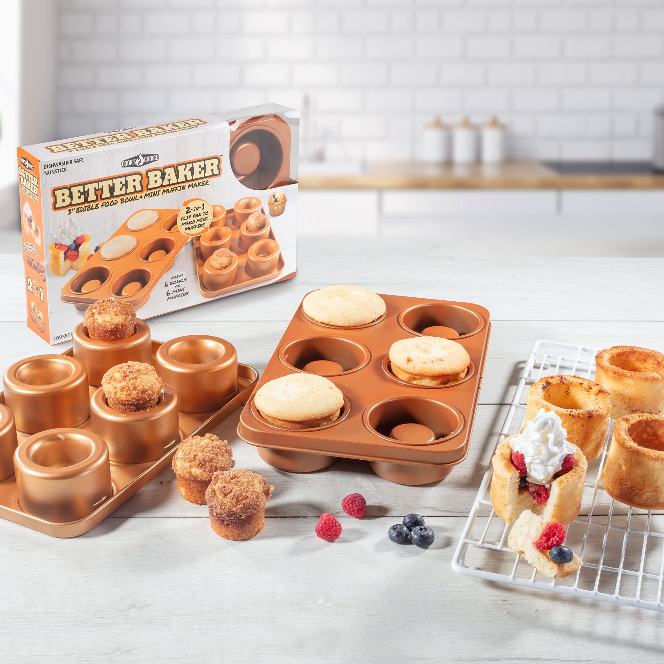 COOK'S CHOICE 2-In-1 Better Baker Edible Food Bowl & Muffin Maker- Simply Flip to Bake six 3