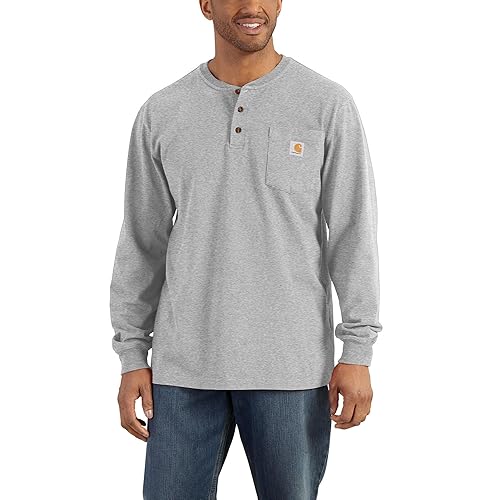 Carhartt Mens Workwear Pocket Long-Sleeve (Big Tall) Henley Shirts,  Heather Gray, XX-Large Big Tall US in Oman Whizz Shirts