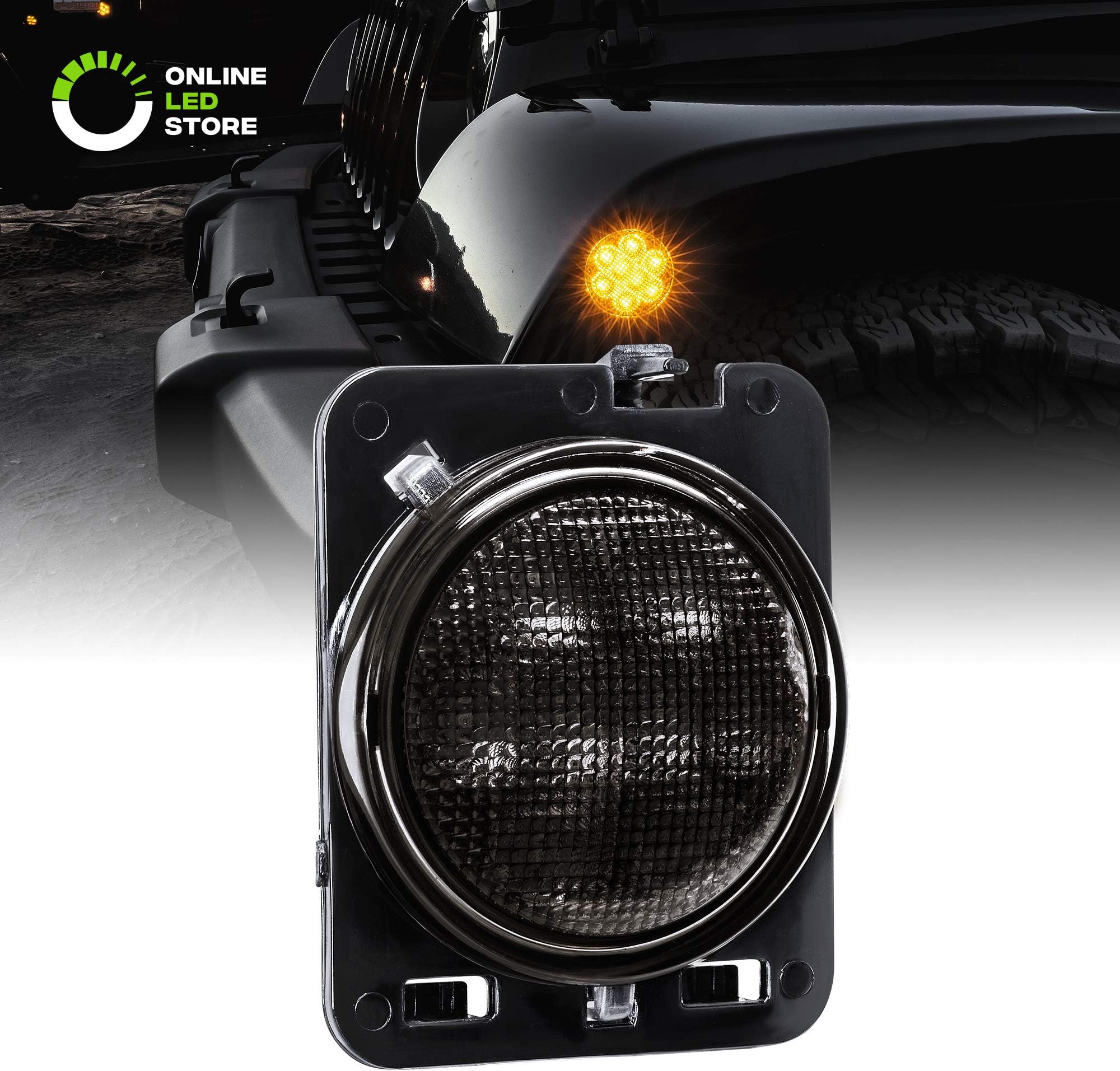 Smoked Lens Amber LED Side Marker Light Compatible with Jeep Wrangler JK & Unlimited 2007-2018 - Right