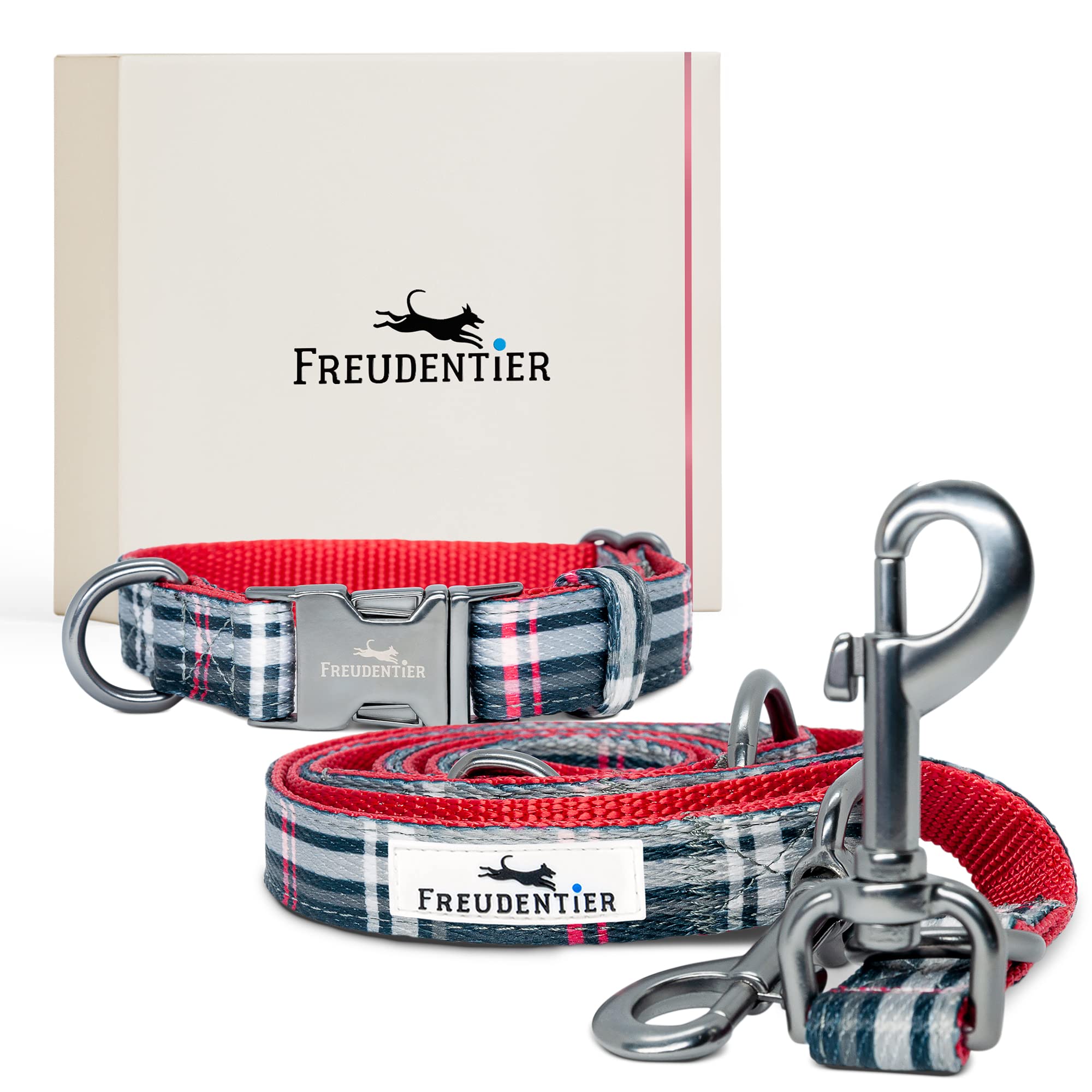 FREUDENTIER® Edinburgh Collection Dog Collar and Dog Lead Set Including Gift Box, Adjustable Lead 2 m, German Brand