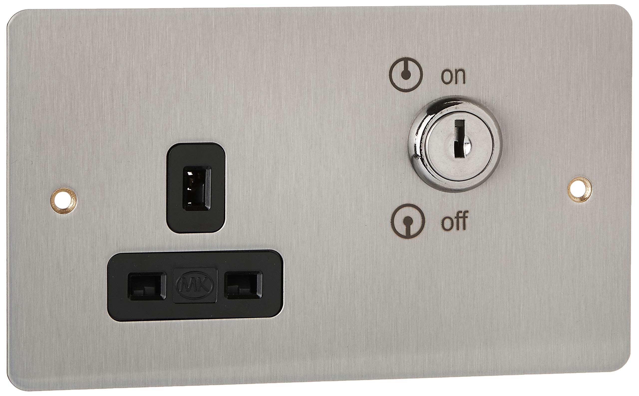 MK Edge K14355BRCB 13A Key Operated Switched Socket Outlet - Brushed Chrome