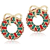 FILMOON Christmas Earrings for Women Rhinestone Chritsmas Tree, Snowflake, Wreath, Colorful Light Bulb, Deer Earrings Holiday Festival Costume Jewelry