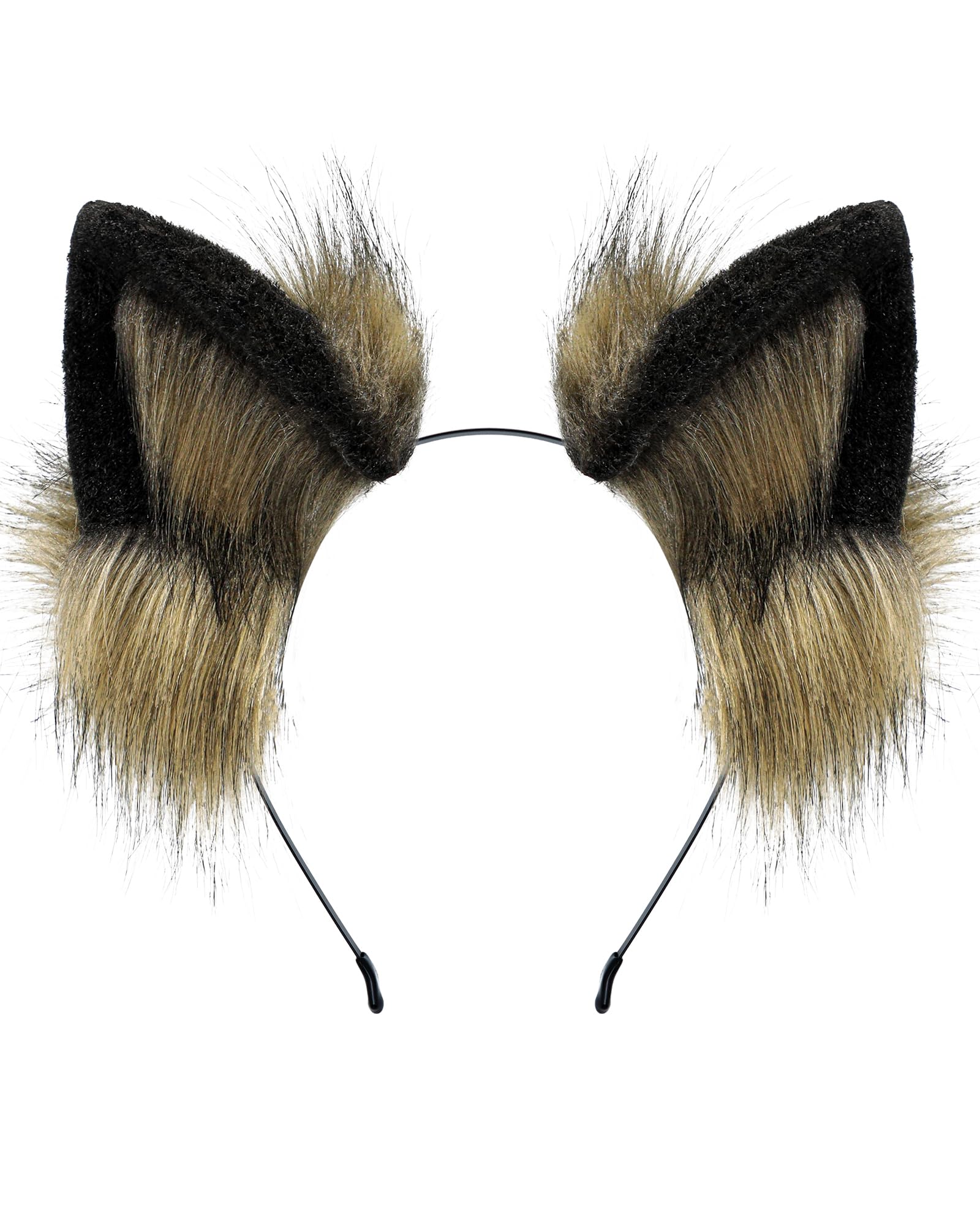 ZFKJERS Furry Fox Wolf Cat Ears Headband Adult Cosplay Costume Hair Accessory for Halloween (Khaki Black)