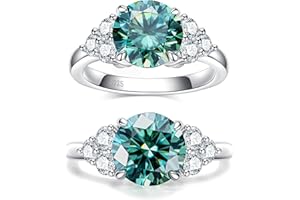CannyCat 3.0 carat Fancy Vivid Blue Green Moissanite Ring 3.6 cttw Moissanite Engagement Rings for Women VVS D-color Certified Moissanite Anniversary Wedding Cluster Ring Platinum-Plated Silver Band