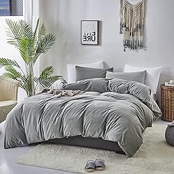 Cottonight Grey Velvet Comforter Set King Plush