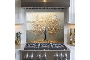 EVGOSM Tempered Glass Backsplash for Kitchen， Tree of Life Stove Splashback, Glass Backsplash, Easy to Install and Clean, Used for Kitchen Wall Protection and Decoration. (30x24'')