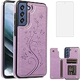 Phone Case for Samsung Galaxy S21 FE Gaxaly S 21 FE 5G with Tempered Glass Screen Protector Card Holder Wallet Cover Stand Flip Leather Cell Glaxay S21FE5G UW S21FE 21S G5 Cases Women Girl Purple