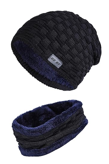 GG ST Winter Beanie Mütze Schal Set Warmen Dicke Knit Hut Skimütze Strickmütze Skull Cap Damen Herren