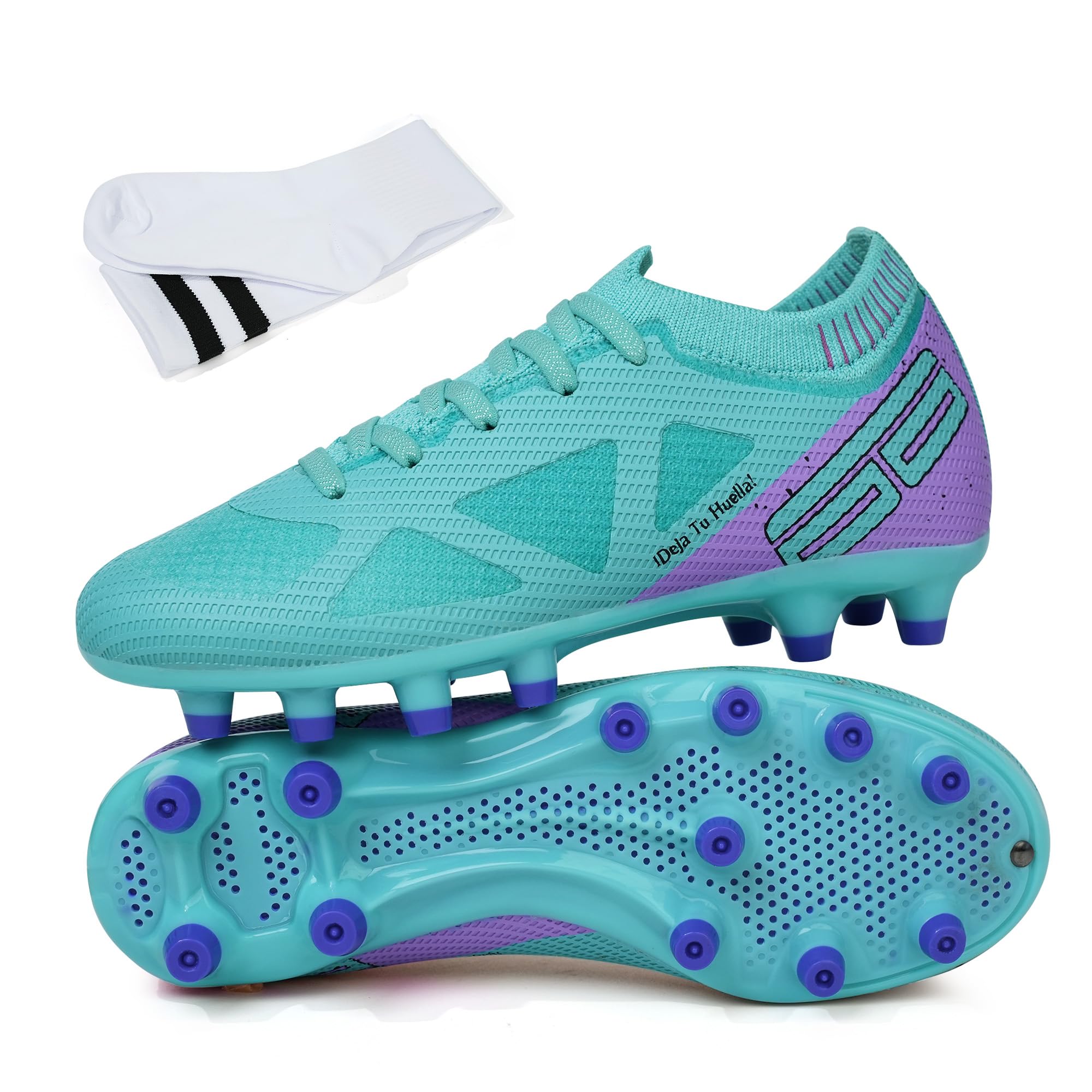 Photo 1 of brooman Kids Firm Ground Soccer Cleats Boys Girls Football Shoes with Soccer Socks (1,Green)