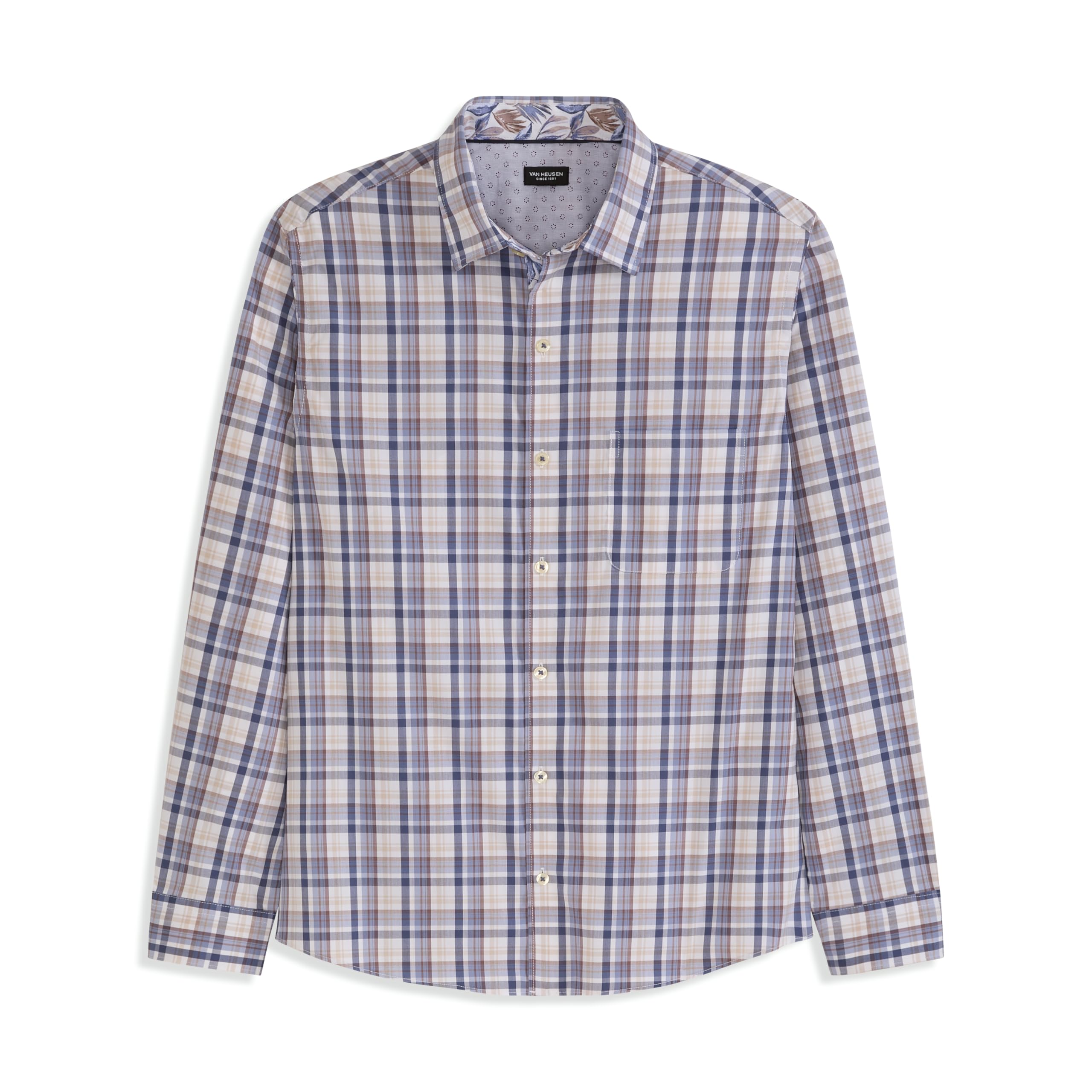 Van Heusen Originals Easy Plaid Long Sleeve Shirt, Bleached Denim, M