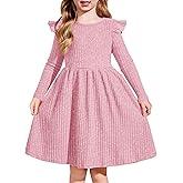 Arshiner Toddler Girl Dress Baby Girls Knitted Ruffle Sleeve Pocket Dresses A-Line Flared Fall Winter Clothes for 2-8 Years